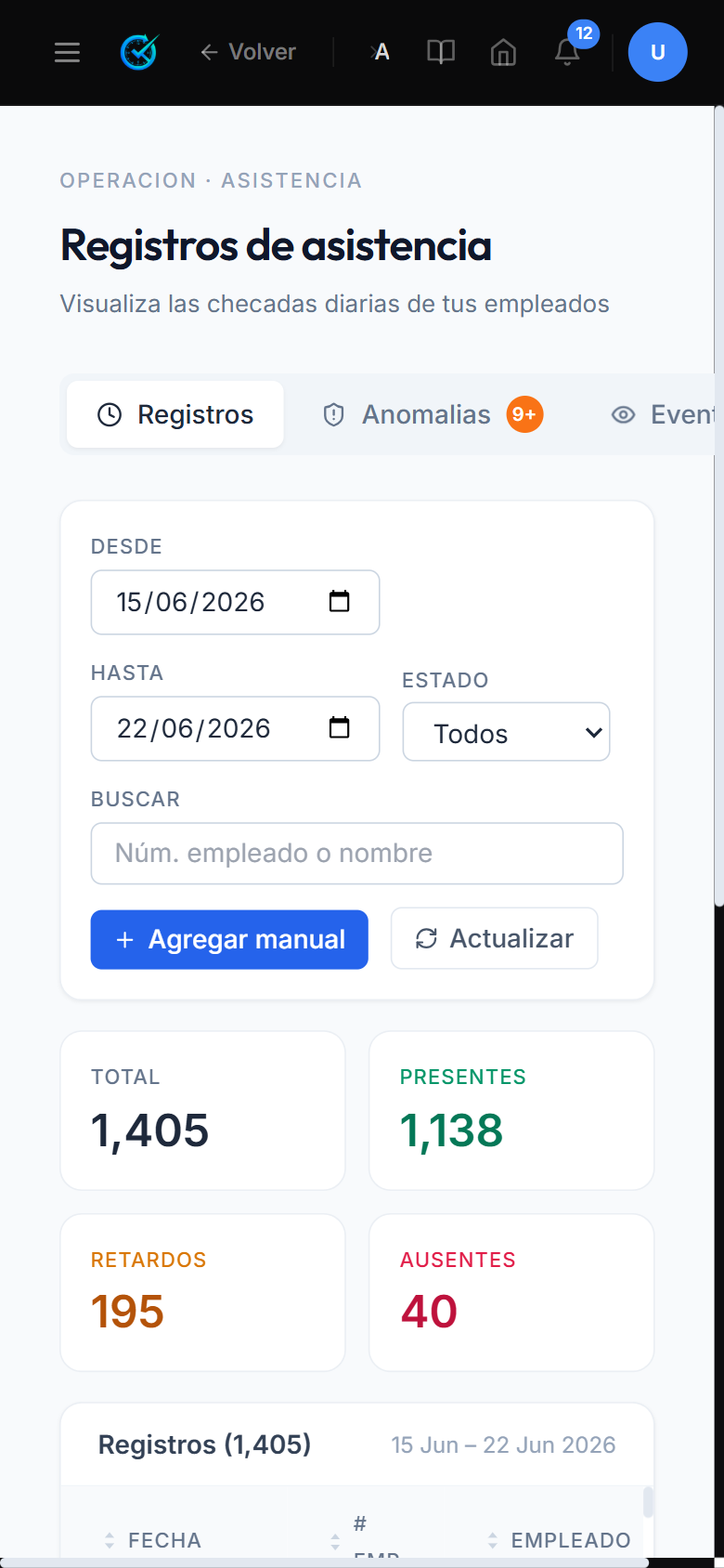 Registro móvil de asistencia